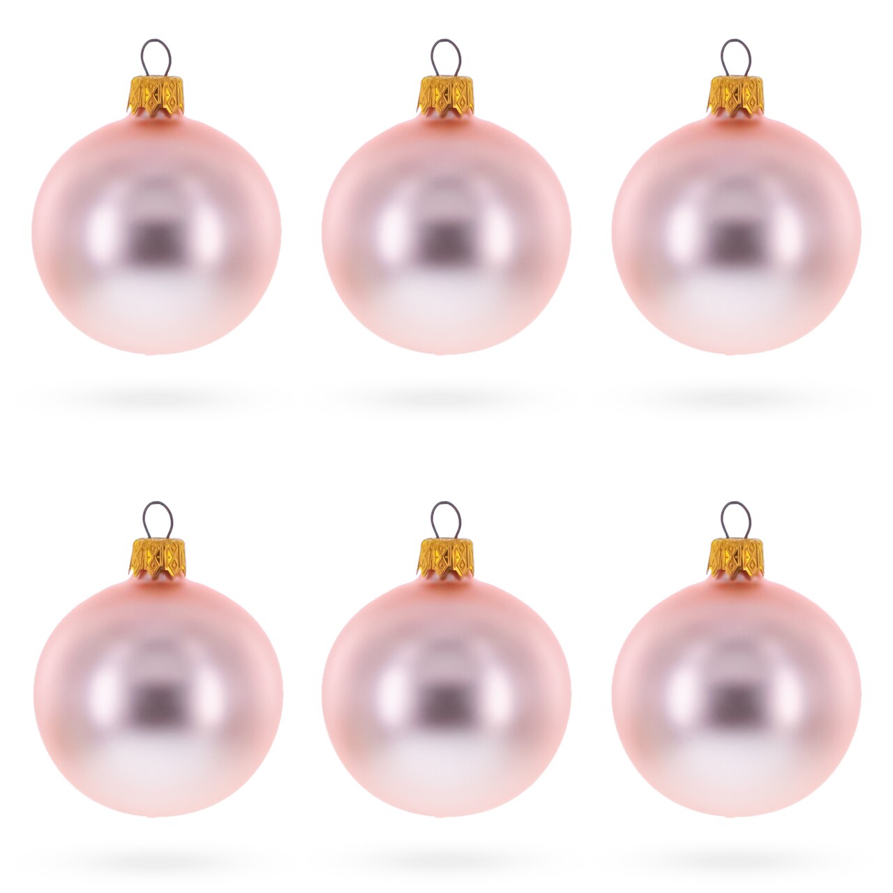 Set of 6 Matte Metallic Pink Glass Ball Christmas Ornaments 2.4 Inches